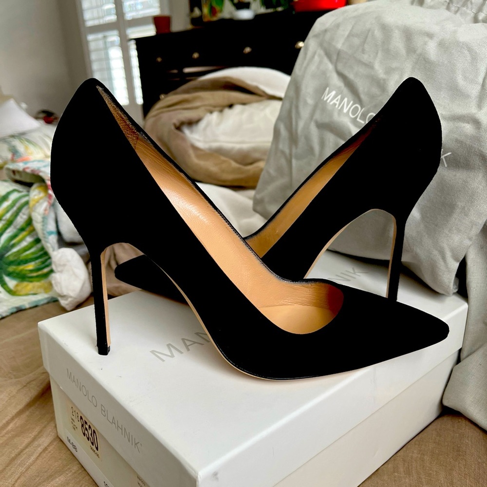 Manolo Blahnik Black Suede Pumps